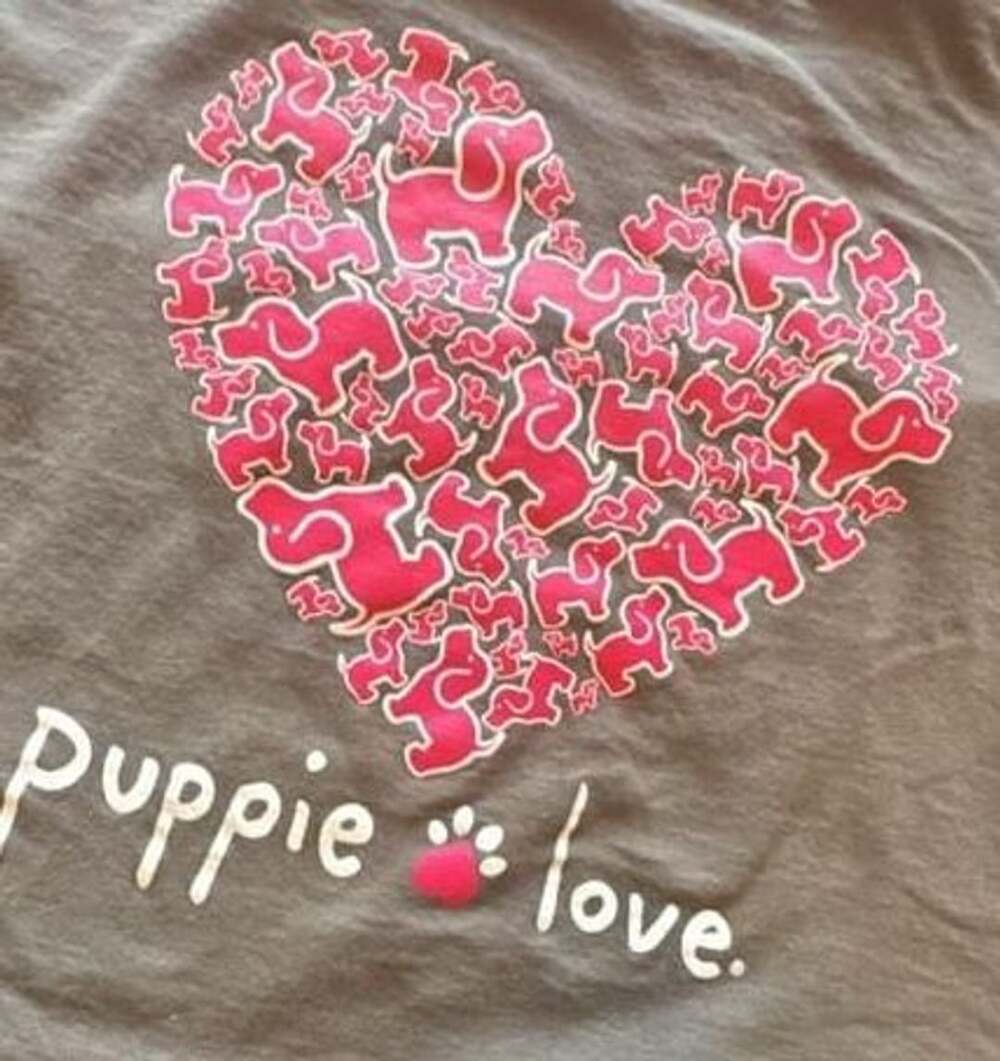 Puppie Love Dog Heart Graphic Brown Short Sleeve T-Shirt XL